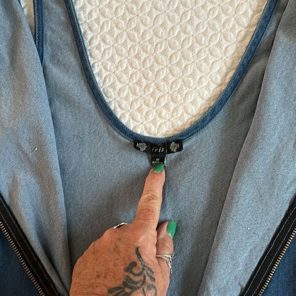 Iris Denim Dress Sexy Short Stretchy Sleeveless Front Zipper Club Party - Picture 6 of 14